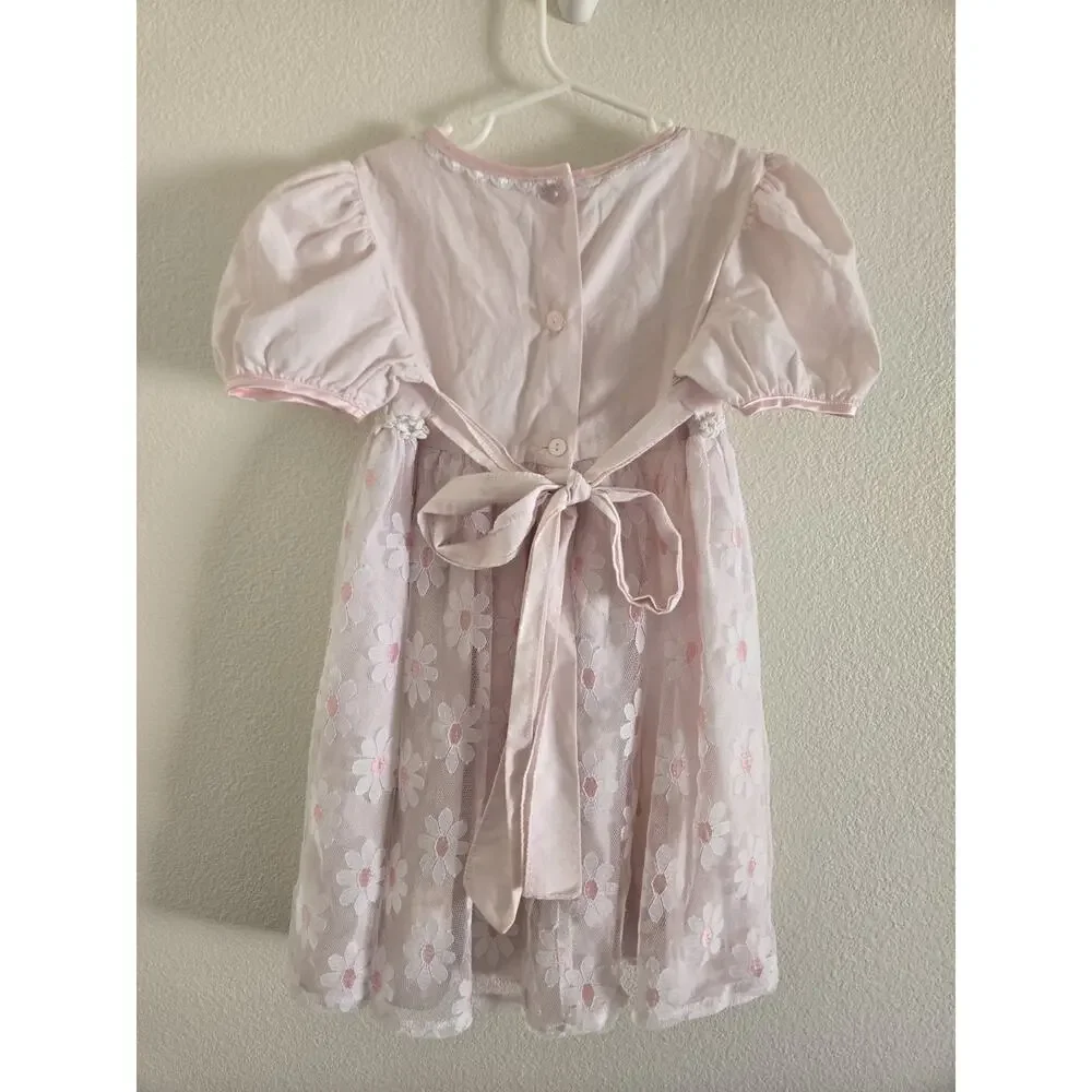 Vintage Jo Lene Pink Floral Lace Girls Dress Size 6x Tea Party Cottage Prairie - Picture 2 of 9